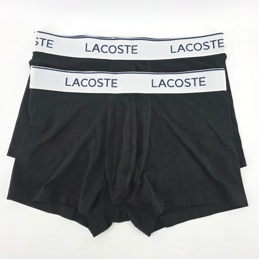 Lacoste Mens 2 Pack Boxer Briefs Black Cotton Stretch Trunks Size Medium Base